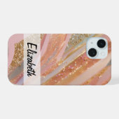 Stijlvolle pastelroze, Paarse, blauwe glitter iPhone 15 Case (Achterkant horizontaal)