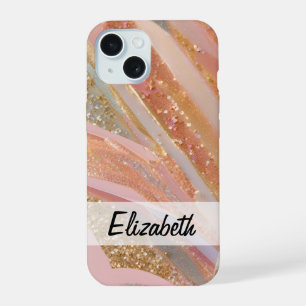 Stijlvolle pastelroze, Paarse, blauwe glitter iPhone 15 Case
