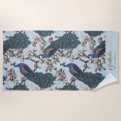 Stijlvolle pauw en bloem bruidsmeisje blauw strandlaken (Voorkant)