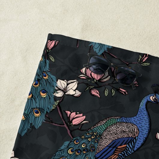 Stijlvolle Pauw en Bloem Bruidsmeisje Zwart Strandlaken (In situ)