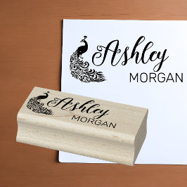 Stijlvolle Pauw Silhouet Handtekening Naam Rubberstempel