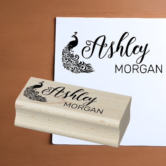 Stijlvolle Pauw Silhouet Handtekening Naam Rubberstempel