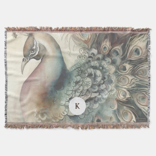 Stijlvolle pauw | Voeg uw Initiaal toe Deken (Voorkant)