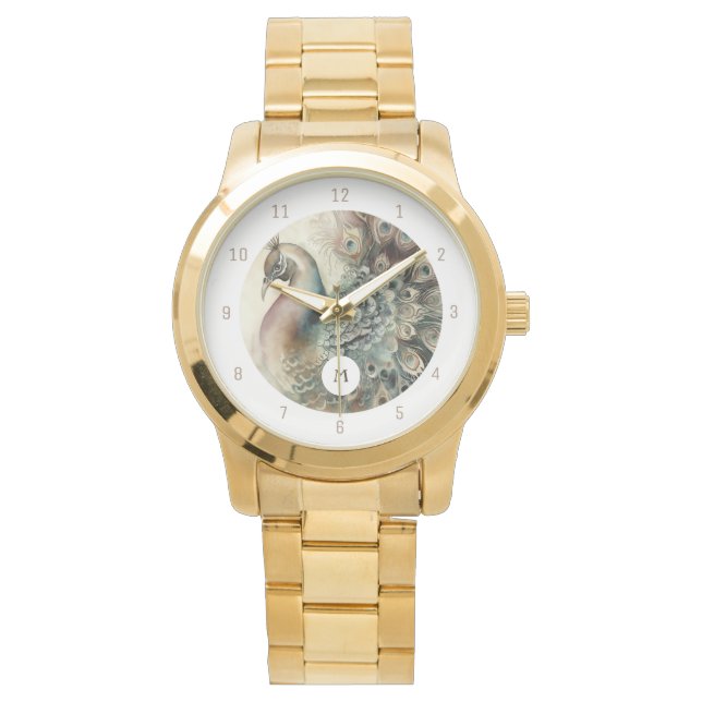 Stijlvolle pauw | Voeg uw Initiaal toe Horloge (Voorkant)