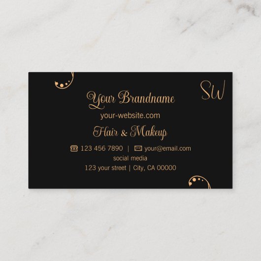 Stijlvolle peach en zwarte afbeelding met monogra visitekaartje (Achterkant)