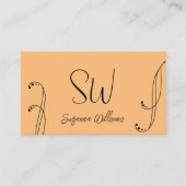 Stijlvolle peach en zwarte afbeelding met monogra visitekaartje (Voorkant)