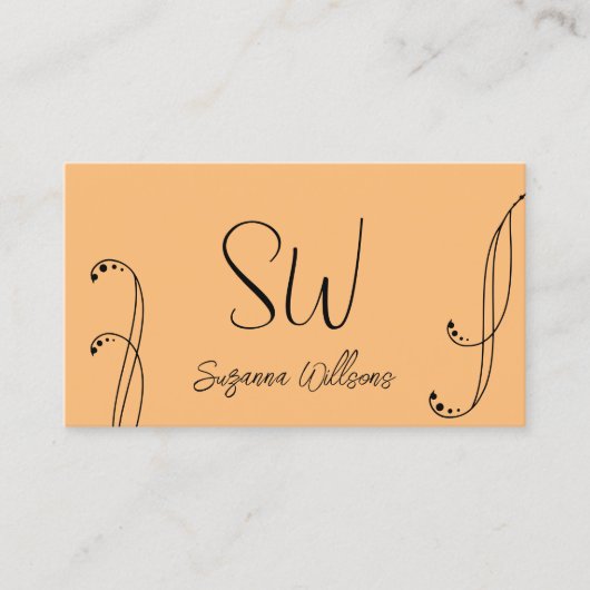 Stijlvolle peach en zwarte afbeelding met monogra visitekaartje (Voorkant)