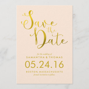 Stijlvolle Peach Script Wedding Sla de datum op Save The Date