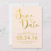 Stijlvolle Peach Script Wedding Sla de datum op Save The Date (Voorkant)