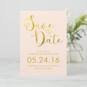 Stijlvolle Peach Script Wedding Sla de datum op Save The Date (Staand voorkant)