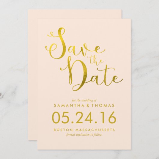 Stijlvolle Peach Script Wedding Sla de datum op Save The Date (Voorkant / Achterkant)