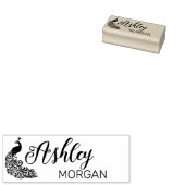 Stijlvolle Peacock Silhouet Signature Naam Rubberstempel (Gestempeld)