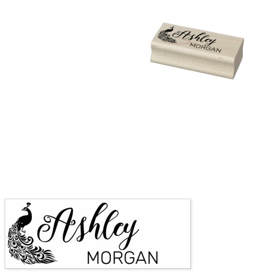 Stijlvolle Peacock Silhouet Signature Naam Rubberstempel (Gestempeld)