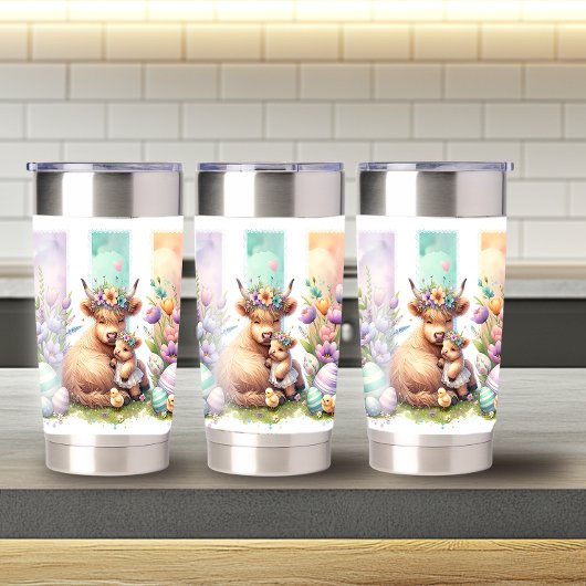 Stijlvolle penseelstreek Easter Highland Koe 20oz Geïsoleerde Drinkbeker