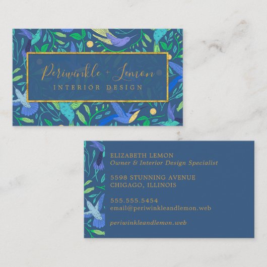 Stijlvolle Periwinkle Floral Bird Pattern Visitekaartje (Voorkant / Achterkant)