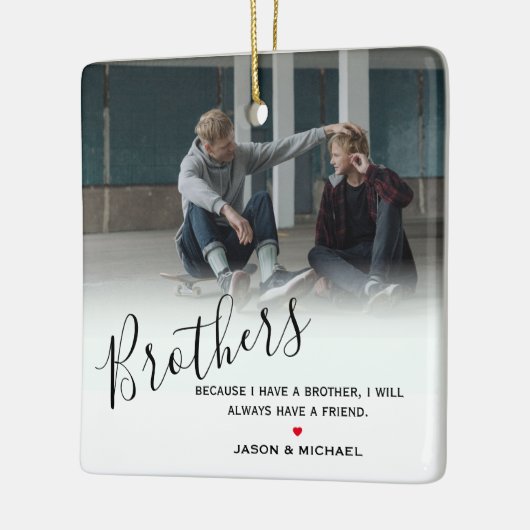 Stijlvolle persoonlijke broederfoto en aangepaste  keramisch ornament (Links)