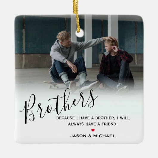 Stijlvolle persoonlijke broederfoto en aangepaste  keramisch ornament (Voorkant)