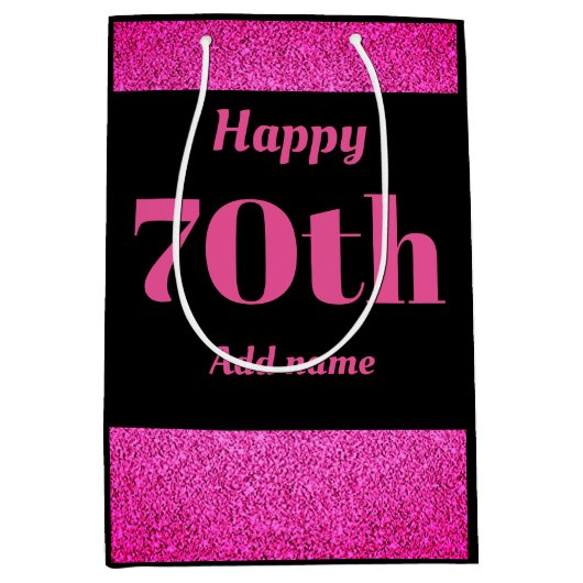 Stijlvolle , persoonlijke verjaardagskaarttas 70st medium cadeauzakje (Voorkant)