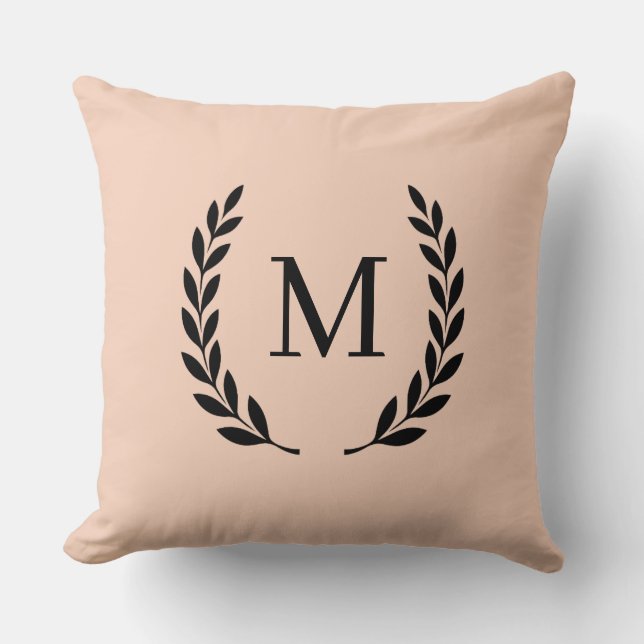 Stijlvolle Perzik Monogram Eerste Letter  Kussen (Voorkant)