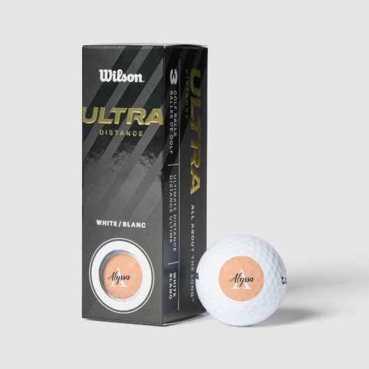 Stijlvolle perzik monogram script golfballen (Verpakking)