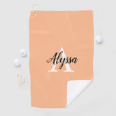 Stijlvolle perzik monogram script golfhanddoek (Insitu)