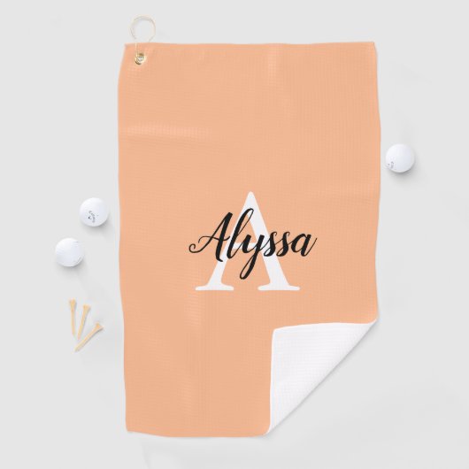 Stijlvolle perzik monogram script golfhanddoek (Insitu)