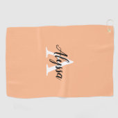 Stijlvolle perzik monogram script golfhanddoek (Horizontaal)