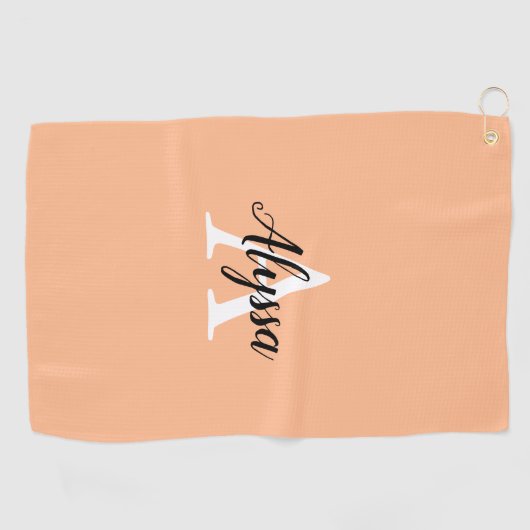 Stijlvolle perzik monogram script golfhanddoek (Horizontaal)