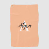 Stijlvolle perzik monogram script golfhanddoek (Voorkant)