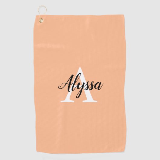 Stijlvolle perzik monogram script golfhanddoek (Voorkant)