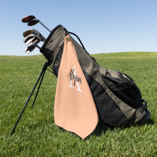 Stijlvolle perzik monogram script golfhanddoek (Groen)