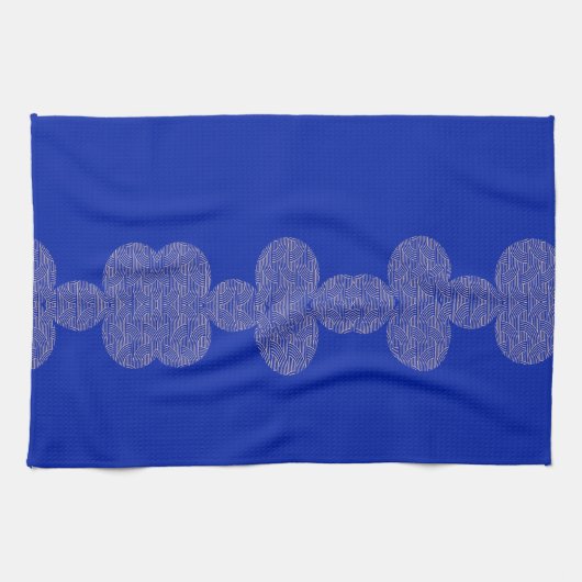 Stijlvolle perzikroze chinoiserie motief op blauw theedoek (Horizontaal)