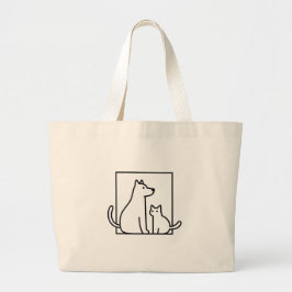 Stijlvolle Pet Lover Kat en Hond Line Art Grote Tote Bag