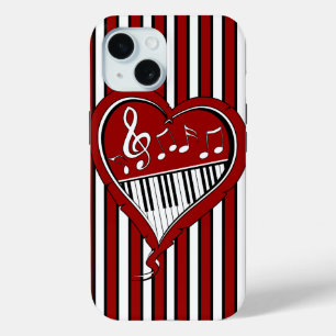 Stijlvolle Piano-Muzieknoten in Red Black en White iPhone 15 Case