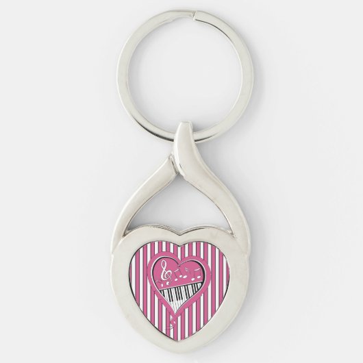 Stijlvolle Piano-Muzieknoten in roze, zwart en wit Sleutelhanger (Voorkant)