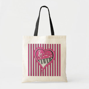 Stijlvolle Piano-Muzieknoten in roze, zwart en wit Tote Bag