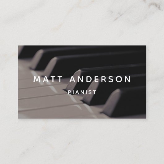 Stijlvolle Piano Muzikant Minimal Zwart-Wit Visitekaartje (Voorkant)