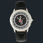 Stijlvolle pianosleutels, hart- en muzieknoten horloge<br><div class="desc">Stijlvolle pianokleutels,  hart- en muzikale noten,  in rood wit en zwart. Geweldig cadeau voor piano- of toetsenbordspeler of muzikant in je familie</div>
