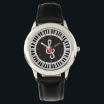 Stijlvolle pianosleutels, hart- en muzieknoten horloge<br><div class="desc">Stijlvolle pianokleutels, hart- en muzikale noten, in rood wit en zwart. Geweldig cadeau voor piano- of toetsenbordspeler of muzikant in je familie</div>