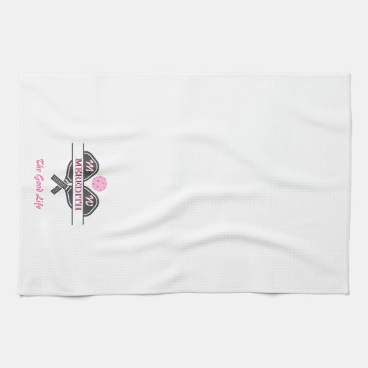 Stijlvolle Pickleball Gal PaddlesMonogram Voornaam Theedoek (Horizontaal)