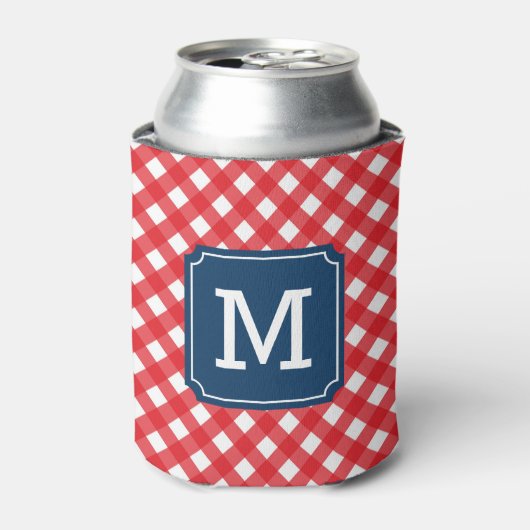 Stijlvolle Picknick Red Gingham Personaliseer Mono Blikjeskoeler (Blikje Voorkant)