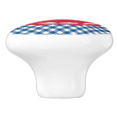 Stijlvolle Picnic Blue Gingham en Red Monogram Keramische Knop (Zijkant)