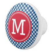 Stijlvolle Picnic Blue Gingham en Red Monogram Keramische Knop (Rechts)