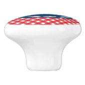 Stijlvolle Picnic Red Gingham en Blue Monogram Keramische Knop (Zijkant)