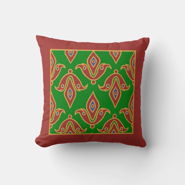 Stijlvolle Pillow, Fleur-de-Lys, Maroon, Groen Kussen (Voorkant)