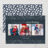 Stijlvolle pine wijnstokken groen blauw seizoengro feestdagenkaart (Voorkant / Achterkant)