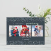 Stijlvolle pine wijnstokken groen blauw seizoengro feestdagenkaart (Staand voorkant)