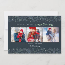 Stijlvolle pine wijnstokken groen blauw seizoengro feestdagenkaart