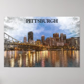 Stijlvolle Pittsburgh Cityscape Waterverf Cityscap Poster (Voorkant)