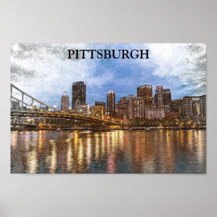 Stijlvolle Pittsburgh Cityscape Waterverf Cityscap Poster